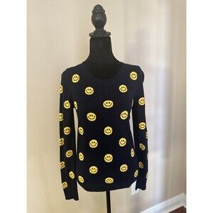 Saks fifth avenue sweater smiley faces Navy Blue size XS Unique Fun Festive